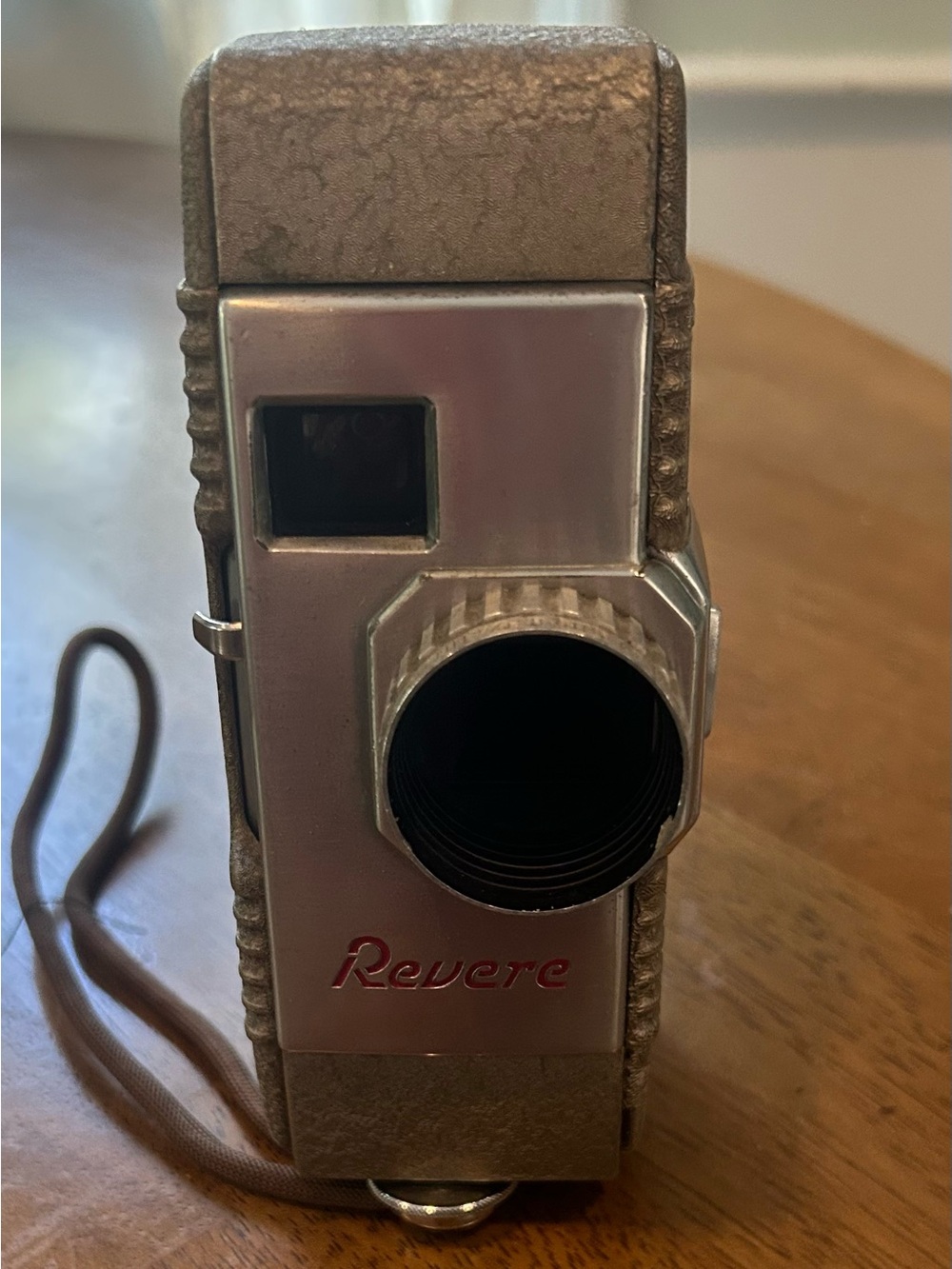 Vintage Revere Box Movie Camera in Silver and Tan with Red Logo